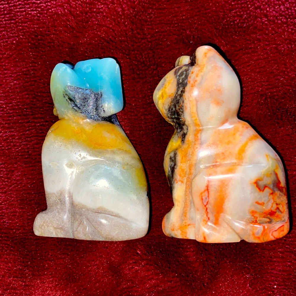 Calcite dog and cat pair